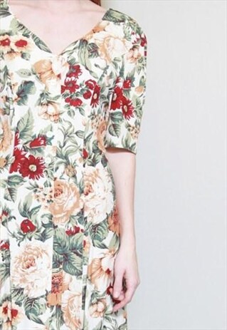 VINTAGE 1990'S FLORAL PRINTED TIE BACK MAXI DRESS