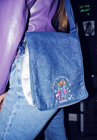 FUNKY FRIENDS MESSENGER BAG DENIM Y2K 00S 90S GROOVY CHICK