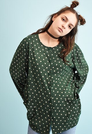90'S RETRO FLORAL PRINT LOOSE-FITTED MOMS BLOUSE TOP
