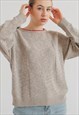 VINTAGE RELAXED BOXY FIT KNITTED LINEN JUMPER IN BEIGE M