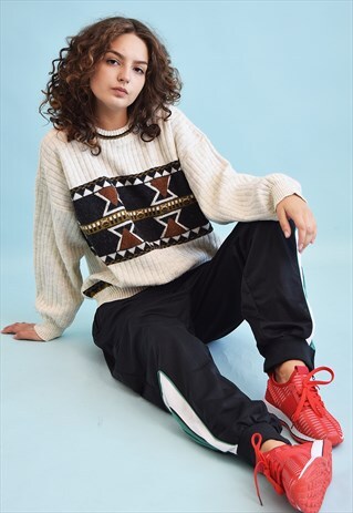 90'S RETRO NEUTRAL KNIT OVERSIZED WOOLEN DADS JUMPER