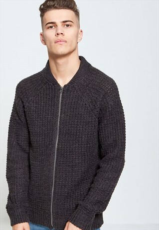 MENS CHARCOAL KNIT CARDIGAN