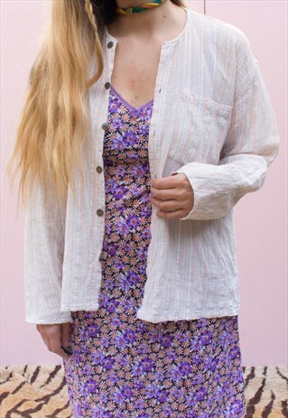 VINTAGE GAUZE COTTON STRIPE LIGHTWEIGHT SHIRT TOP