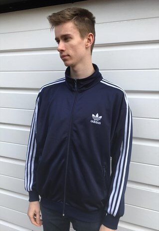 MENS VINTAGE 90S ADIDAS JACKET BLUE FESTIVAL COAT ZIPPER