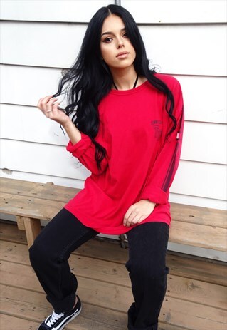 RED VINTAGE 90'S 'TOMMY JEANS' LONG SLEEVED T-SHIRT JUMPER