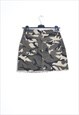 Y2K KHAKI CAMO DISTRESSED DENIM MINI SKIRT