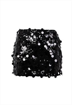 Nova Black Sequin Mid Waist Mini Skirt