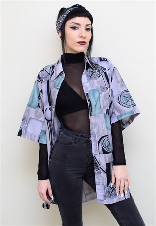 VINTAGE 90'S RETRO ABSTRACT PATTERNED OVERSIZED SHIRT
