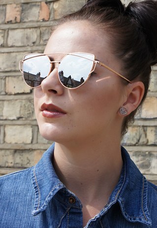 SILVER MIRRORED METAL FRAME SUNGLASSES