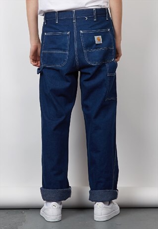 VINTAGE 90'S CARHARTT DARK-WASH CONTRAST STITCH CARGO JEANS
