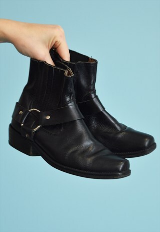 VINTAGE 90'S RETRO REAL LEATHER ANKLE BOOTS