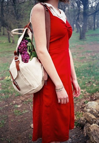 NATURAL JUTE & LEATHER HYBRID BACKPACK