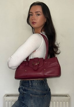 Vintage Burgundy Leather Buckle Shoulder Bag