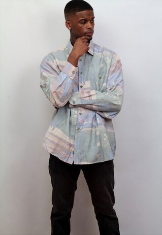 1990'S VINTAGE ABSTRACT PASTEL PRINT SHIRT IN MULTICOLOUR