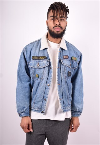 MENS VINTAGE DENIM JACKET SMALL BLUE 90'S