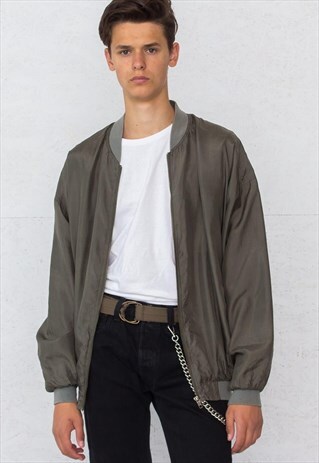 VINTAGE KHAKI GREEN ROBERT STOCK BOMBER SILK JACKET