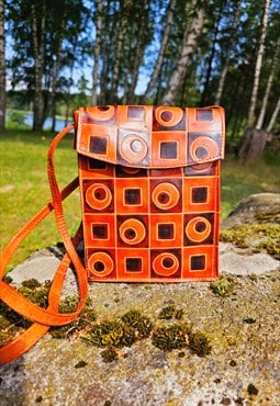 Vintage 80s orange leather small shoulder crossbody bag