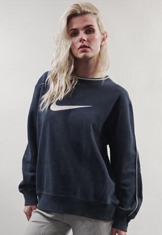 VINTAGE 90'S NIKE WHITE SWOOSH NAVY SWEATER