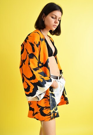 70'S RETRO BOHO ABSTRACT FLORAL PATTERN KIMONO JACKET