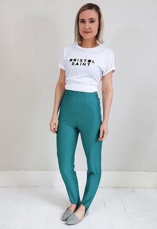 VINTAGE 80'S GREEN LEGGINGS DISCO PANTS W/ STIRRUPS