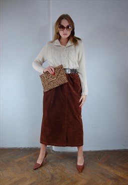 Vintage y2k rave suede shearling festival maxi skirts brown