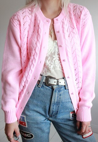 VINTAGE 60S CANDYFLOSS PINK KNITTED CARDIGAN
