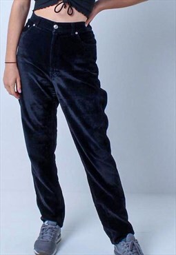 Versace Black Velvet High Waisted Jeans Trousers