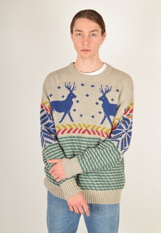VINTAGE 80S ADIDAS JUMPER MADE IN AUSTRIA CHRISTMAS PATTERN