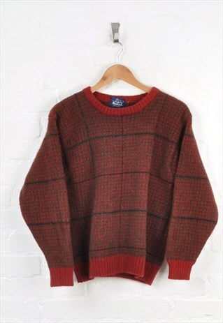 VINTAGE WOOLRICH KNITTED JUMPER CHECK PATTERN WOOL LADIES XS