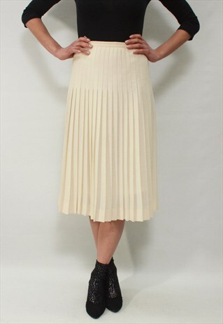 VINTAGE 60' AMAZING BEAUTIFUL WOOL CREAM PLEATED MIDI SKIRT