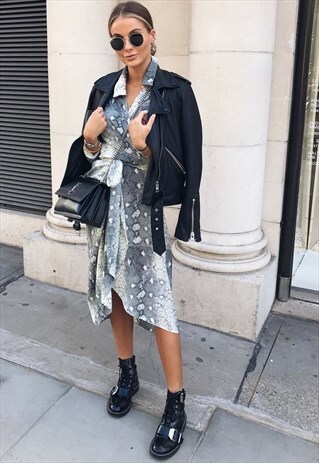 LONG SLEEVE SNAKE PRINT WRAP INDY DRESS