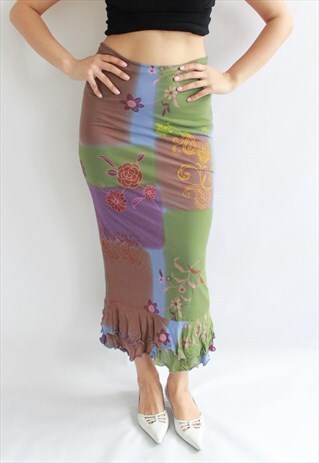 VINTAGE Y2K ABSTRACT MULTI PRINT SKIRT