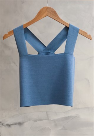 PALE BLUE THICK STRAP CROSS BACK KNIT TANK