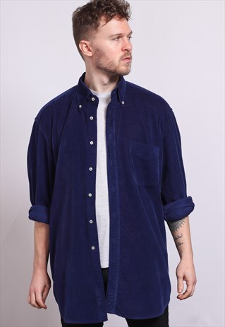 VINTAGE CORDUROY CORD SHIRT BLUE
