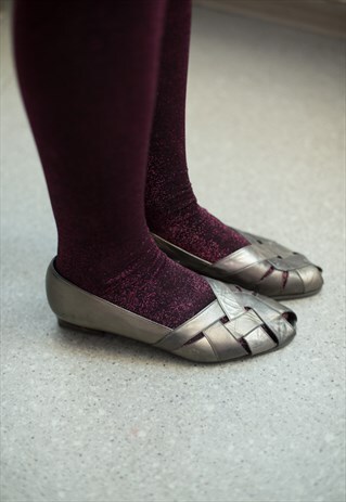 VINTAGE 80'S GREY METALLIC WOVEN LEATHER SANDALS