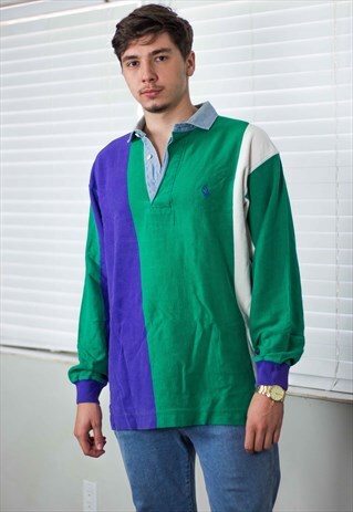 VINTAGE NAUTICA SHIRT LOGO RUGBY 90S L 21.1