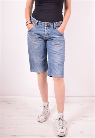 LEE WOMENS VINTAGE DENIM SHORTS W32 BLUE 90S