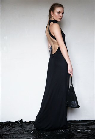 VINTAGE FANCY BLACK LONG DRESS WITH OPEN BACK