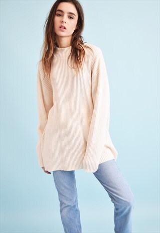 90'S RETRO NEUTRAL RIBBED OVERSIZED KNIT MOMS JUMPER TOP