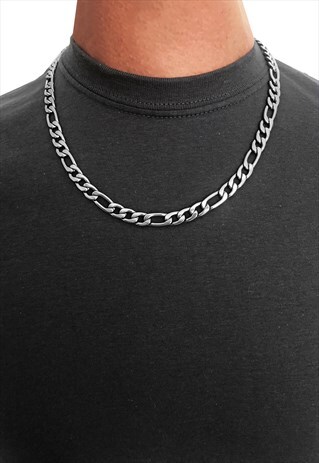 10MM 18" FIGARO STAINLESS STEEL NECKLACE CHAIN - SILVER
