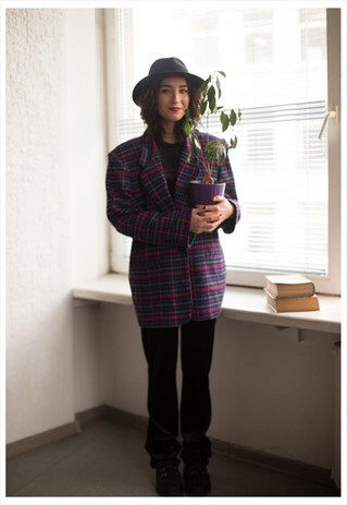 VINTAGE 80'S MULTICOLOUR TARTAN ONE BUTTON BLAZER