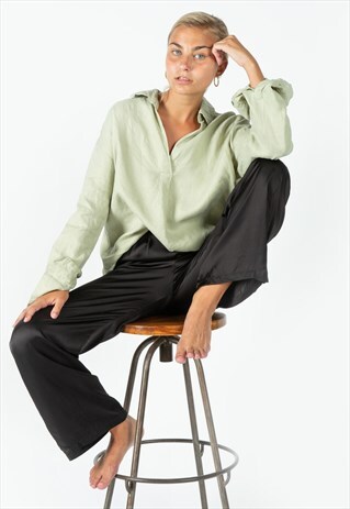 OVERSIZE DROPPED SHOULDER LINEN LONG SLEEVE IN GREEN