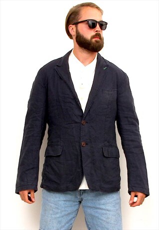 80'S MINIMALIST SPORT COAT CASUAL MEN BLUE BLAZER
