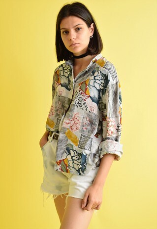 90'S RETRO BOHO PATTERN PRINT OVERSIZED SHIRT TOP
