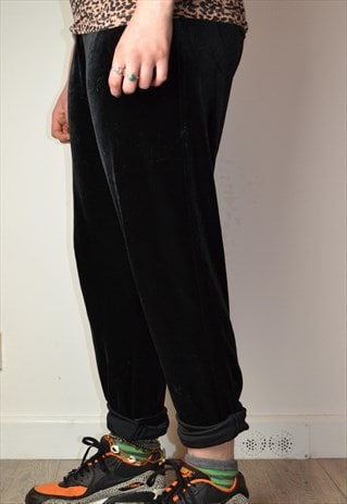 VINTAGE 90'S CHINESE TIGER BLACK VELVET TROUSERS
