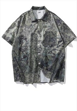 70s pattern shirt y2k retro graphic top in faded green