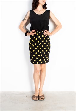 Women's Black Yellow Dots Skirt