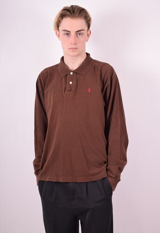 POLO RALPH LAUREN MENS VINTAGE POLO SHIRT LONG SLEEVE XL 90S