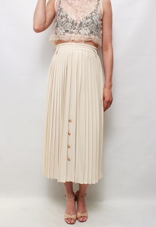 VINTAGE 80' BEAUTIFUL CLASSIC CREAM PLEATED SKIRT