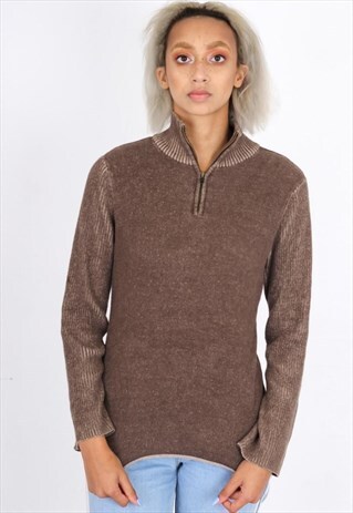 VINTAGE BROWN CALVIN KLEIN 1/4 ZIP JUMPER